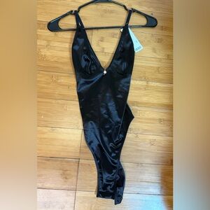 NWT Urban Outfitters Black Chemise Satin Slip Bodysuit